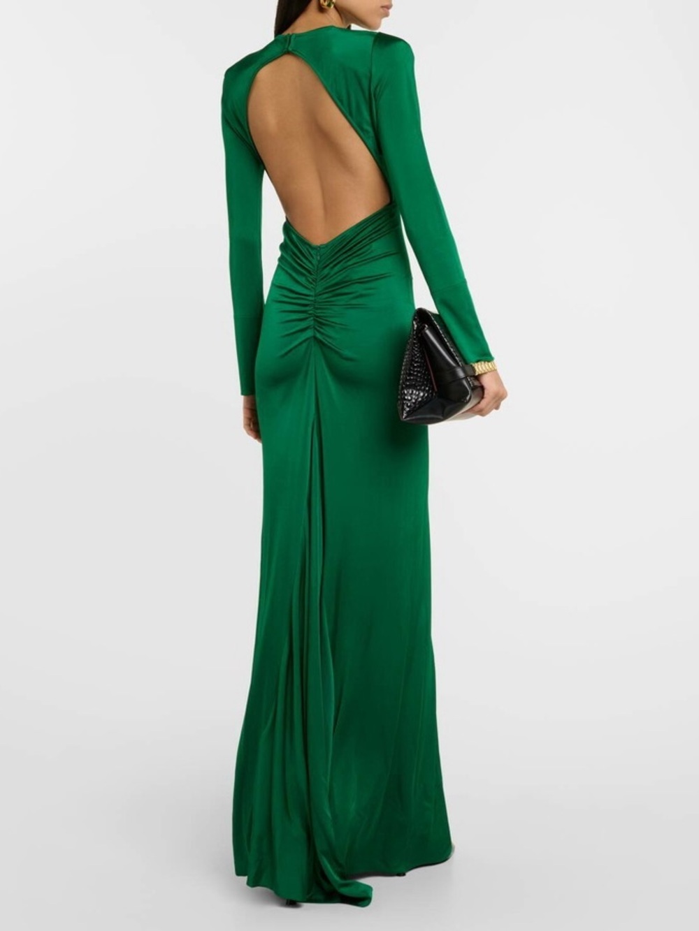 NWT Victoria Beckham gathered Elegant Green Open-Back Long Sleeve Evening gown - Picture 2 of 6